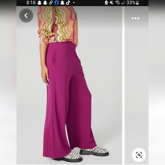 TEREZ Wide Leg Ribbed Pants Raspberry Color NWOT MSRP $162 Small - Picture 2 of 5
